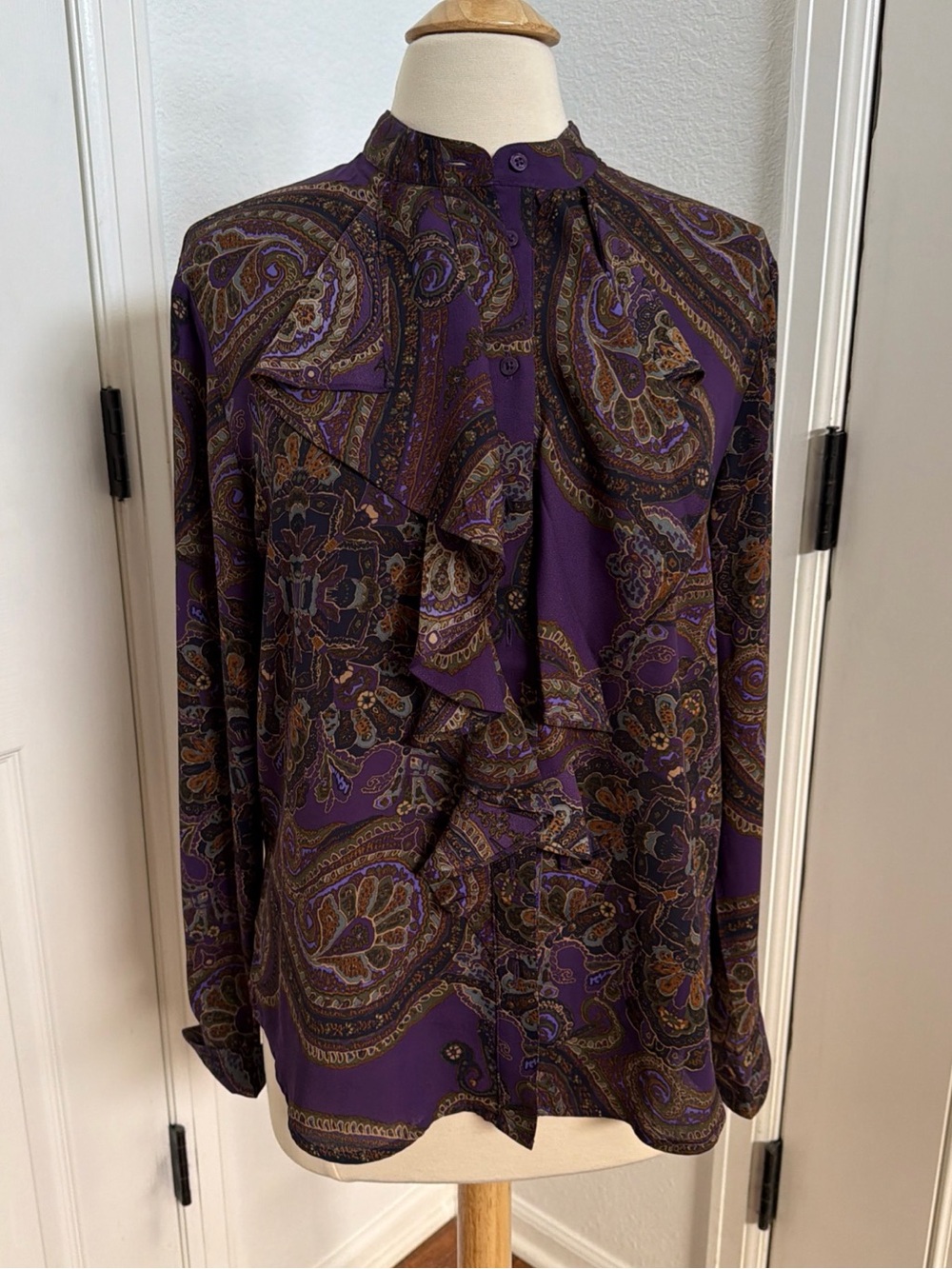 Lauren Ralph Lauren Purple Paisley Ruffle-Front Blouse